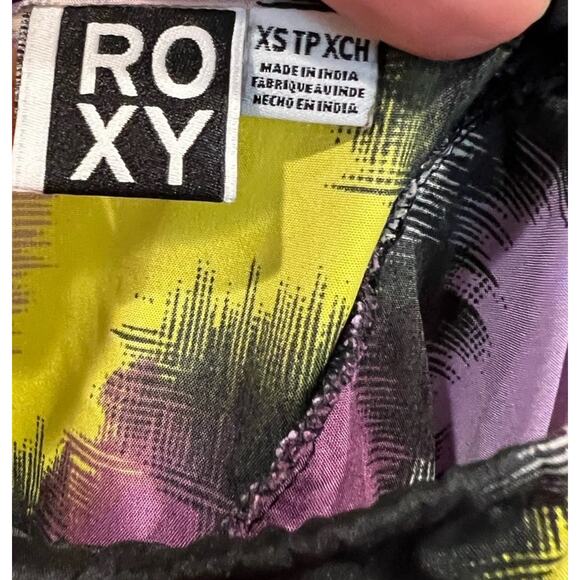 Roxy One Shoulder Ruffle Mini Dress Abstract Print Purple Yellow Women’s XS - Picture 4 of 8